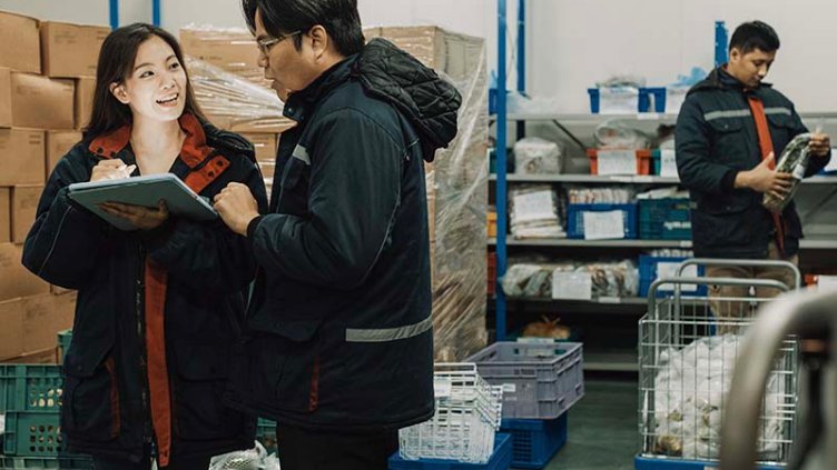 Employees are working in cold storage