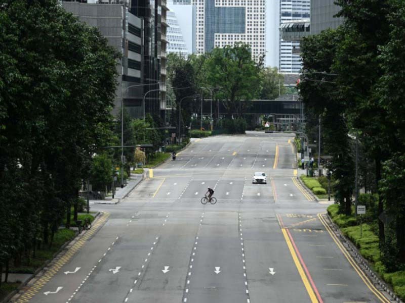 cyclist crossing the road with trees on both side