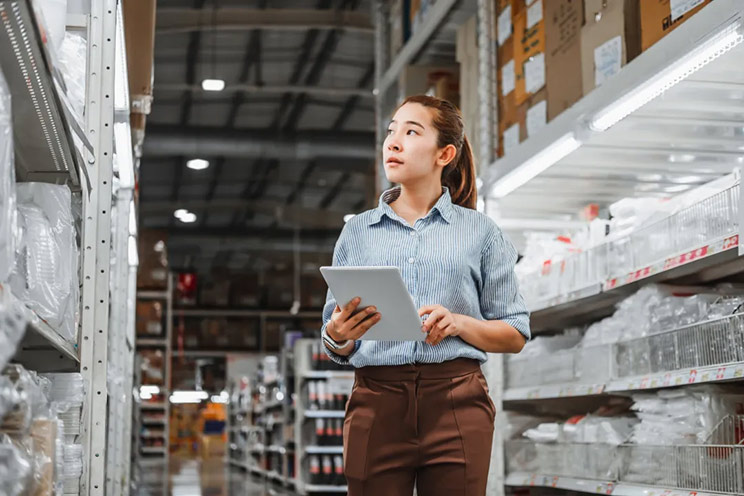 A girl in the warehouse
