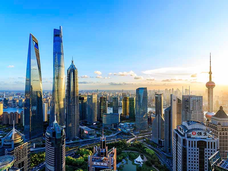 Top views of skyscraper buildings