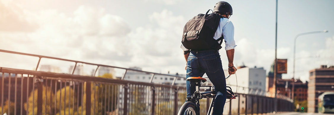 Boy is riding a bicycle
