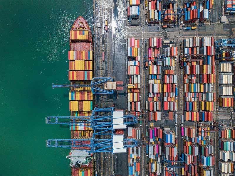 Aerial view Container cargo ship in Terminal Port