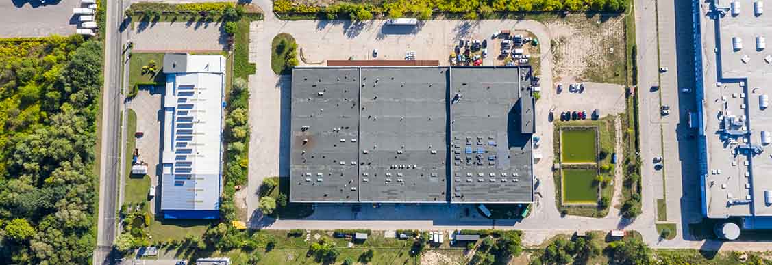 Aerial view of industrial units in Bialystok city in it in north-eastern Poland.