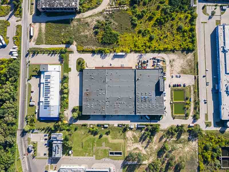 Aerial view of industrial units in Bialystok city in it in north-eastern Poland.