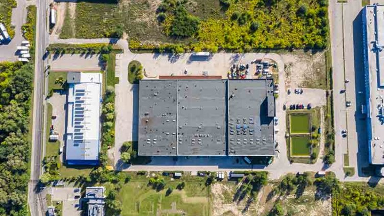 Aerial view of industrial units in Bialystok city in it in north-eastern Poland.