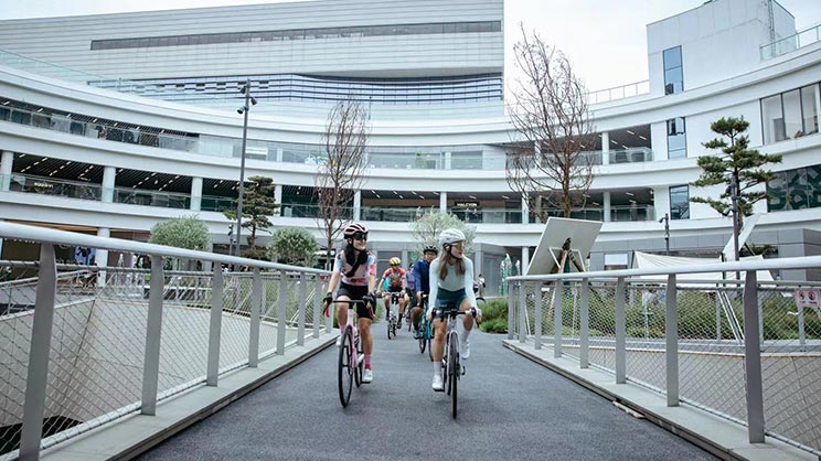 Girls are riding bicycle