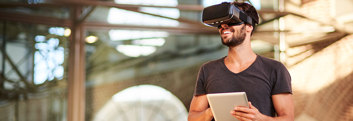 a man wearing a VR headshet