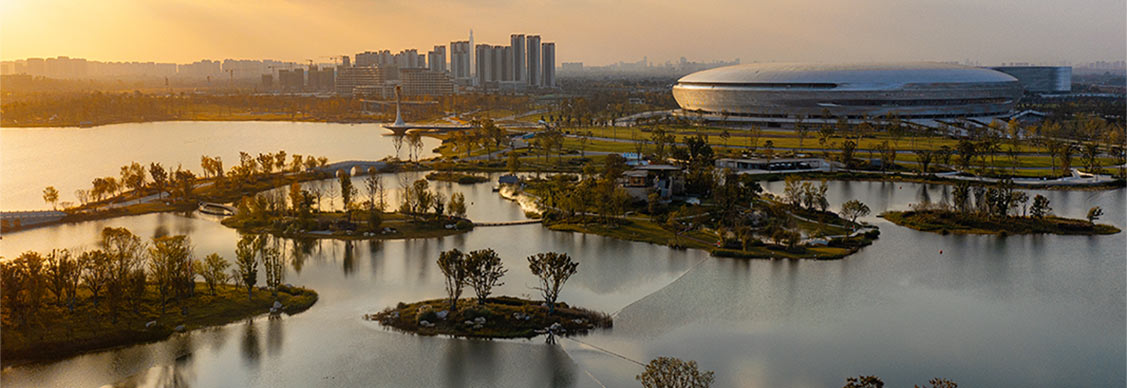 City on river bank