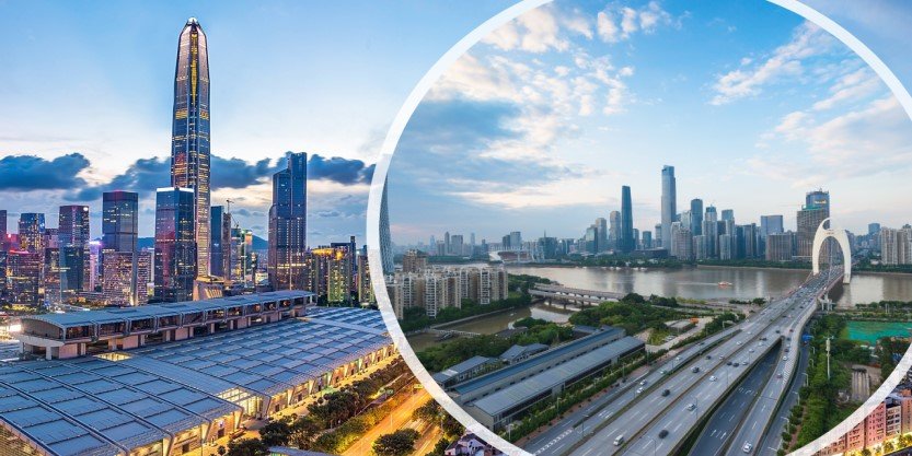 skyline of Guangzhou and Shenzhen Futian CBD