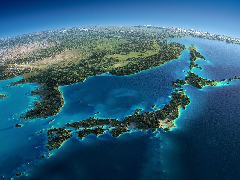 19449624 - highly detailed planet earth in the morning  exaggerated precise relief lit morning sun  part of asia, the japanese sea