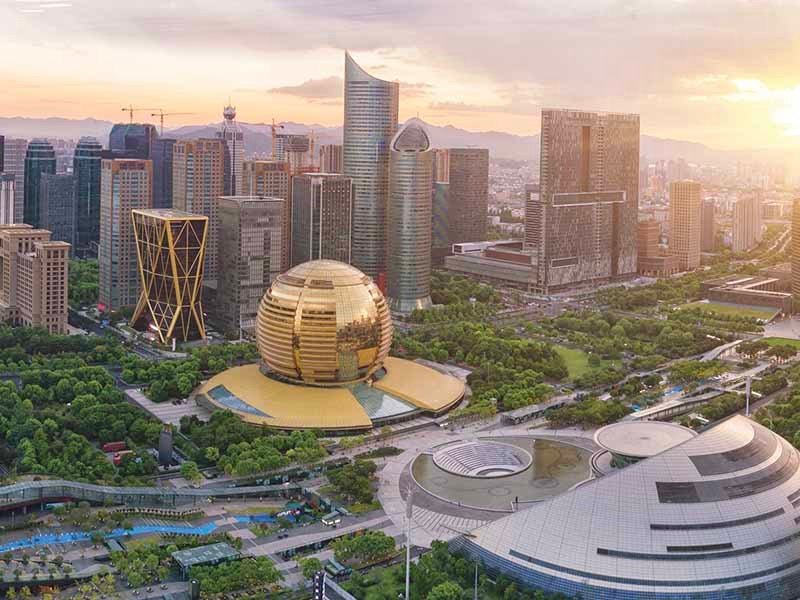 Spherical tomb structure with multiples buildings