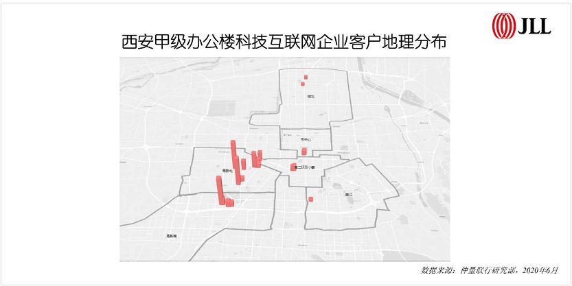 西安甲级办公楼科技互联网企业客户地理分布