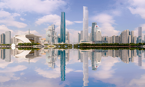 View of high rise office buildings in a smart city