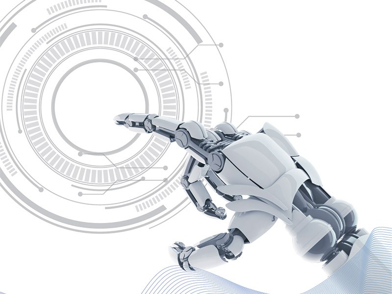 AI robotic hand pointing towards the graph