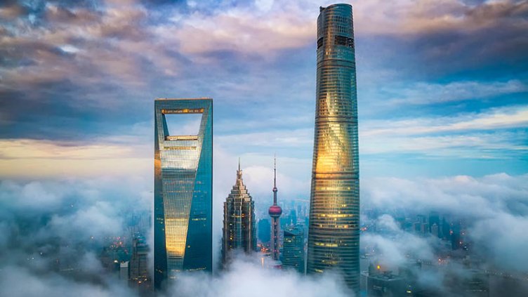 Skyscrapers towering into the clouds