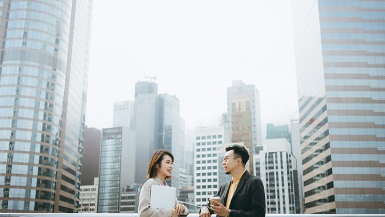 Employees discussing something