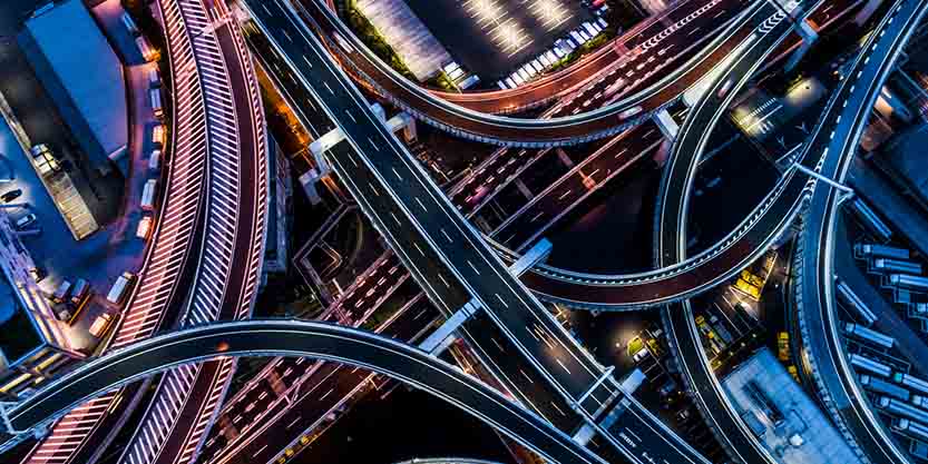 Aerial view of a city road