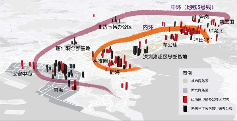 深圳核心商务区与新兴商务区分布