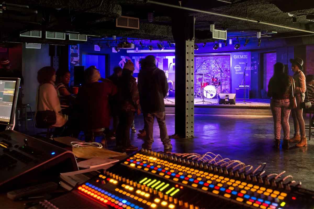 Night view of the underground event space in Downtown Raleigh