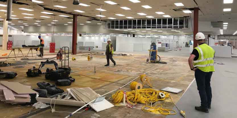 Workers building the temporary hospitals in cities