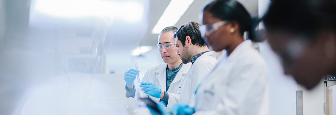 Doctors examining test tubes in laboratory