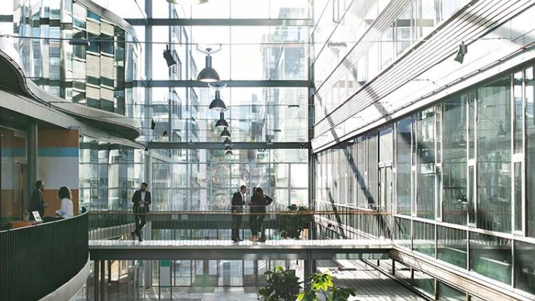 People standing in a modern building
