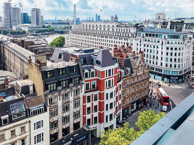 A birds-eye view of old buildings in London